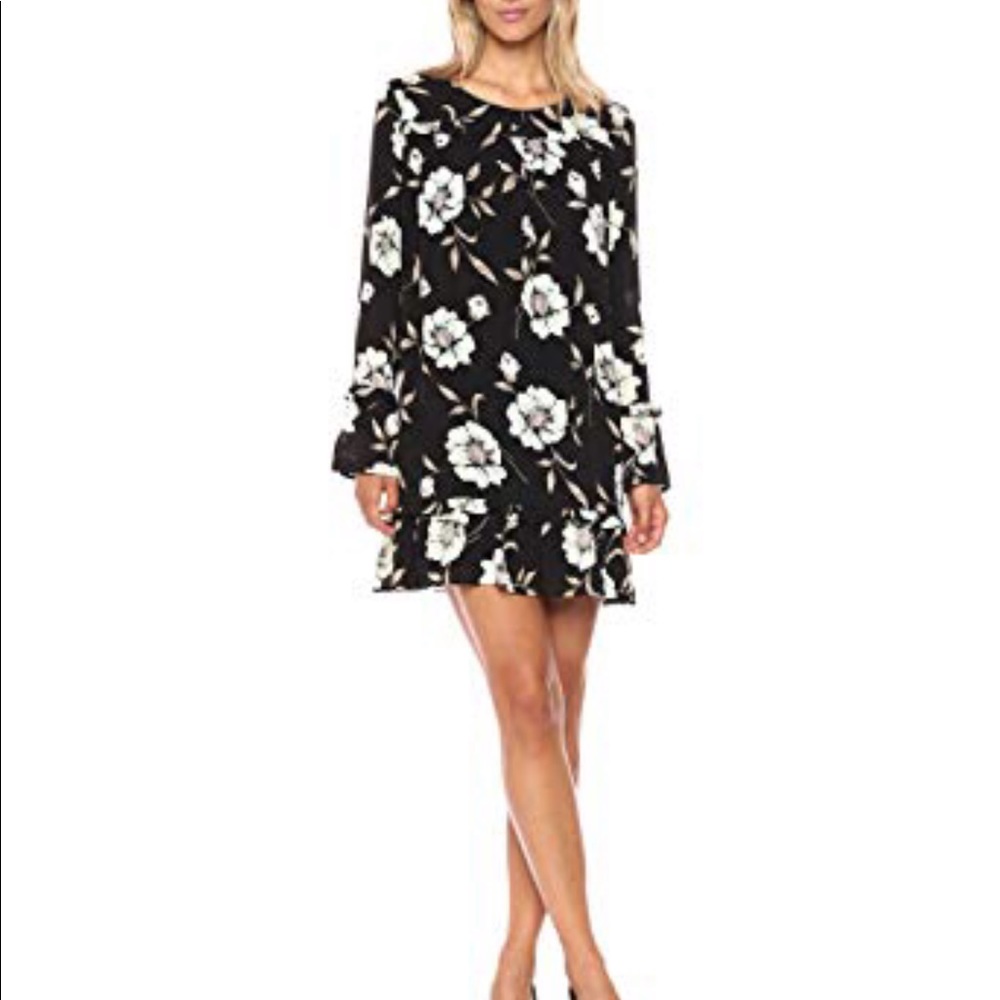 Lucca couture, black floral shift dress-Medium